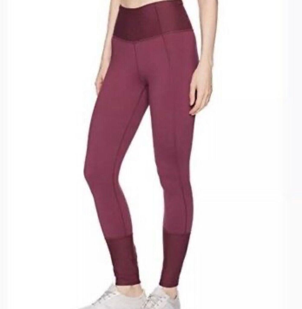 Lucy Leggings To The Barre  Size XS Wine Red Ribbed Pants Zipper & Pocket
